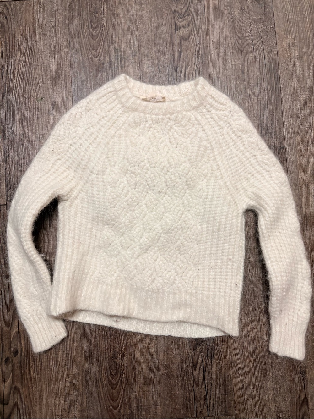 Sezane Cream Cable-Knit Crewneck Sweater